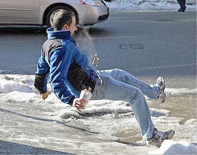 Slip on the ice.